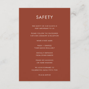 Covid 19 Safety Terracotta Burnt Orange Wedding Enclosure Card