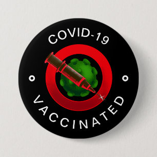 Covid-19 Vaccinated Black & Red Motivational Cool 7.5 Cm Round Badge