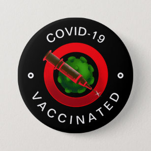 Covid-19 Vaccinated Black & Red Motivational Cool  7.5 Cm Round Badge
