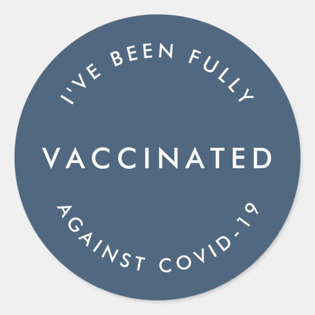 Covid-19 Vaccinated | Blue Modern Covid Vaccine Classic Round Sticker (Front)