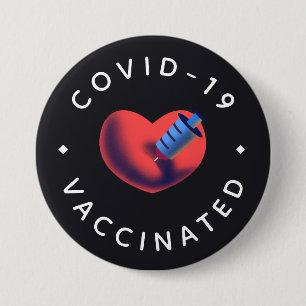 Covid-19 Vaccinated Heart & Syringe Injection Cute 7.5 Cm Round Badge