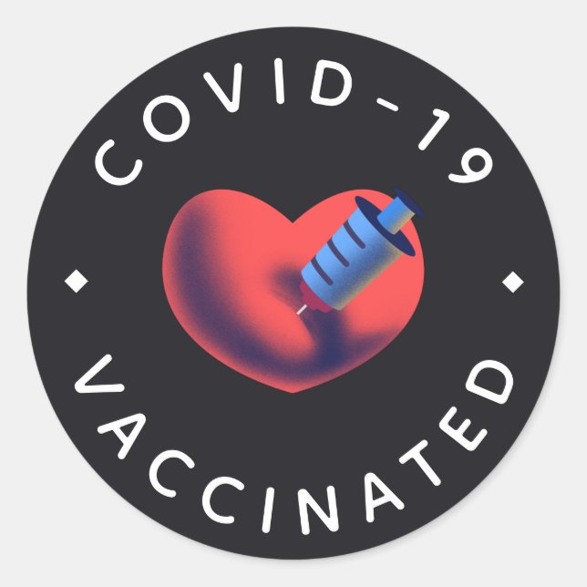 Covid-19 Vaccinated Heart & Syringe Injection Cute Classic Round Sticker (Front)