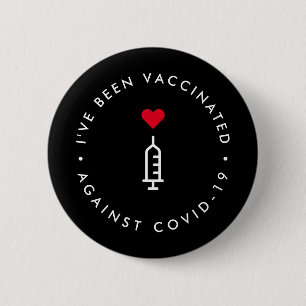 Covid 19 Vaccinated Modern Black Red Heart 6 Cm Round Badge