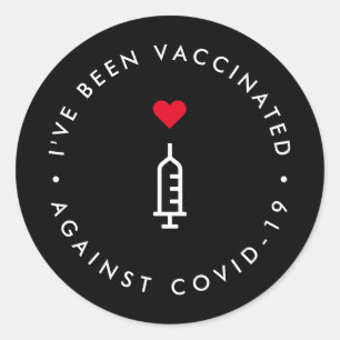 Covid 19 Vaccinated Modern Black Red Heart Classic Round Sticker