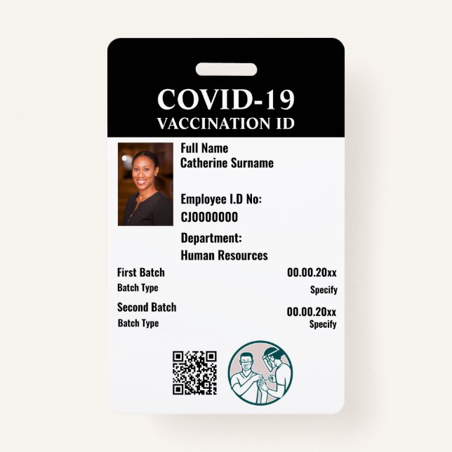 Covid 19 vaccination id employee photo details ID badge (Front)
