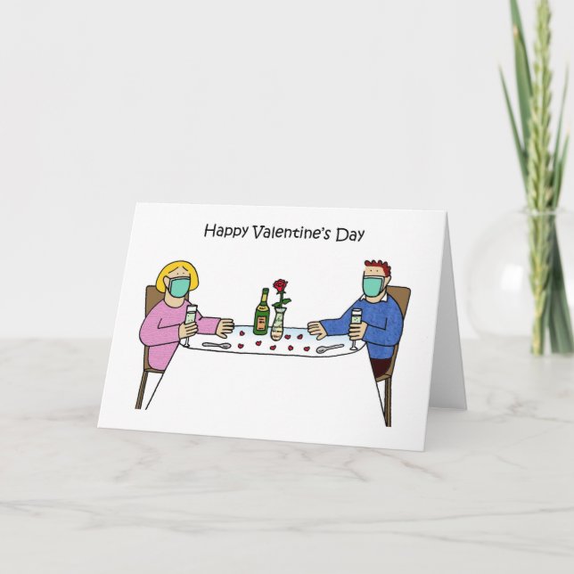 Covid 19 Valentine Couple in Facemaks Card (Front)