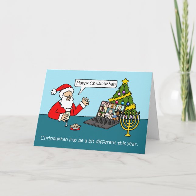 Covid 19 Virtual Chrismukkah Cartoon Humour Card (Front)