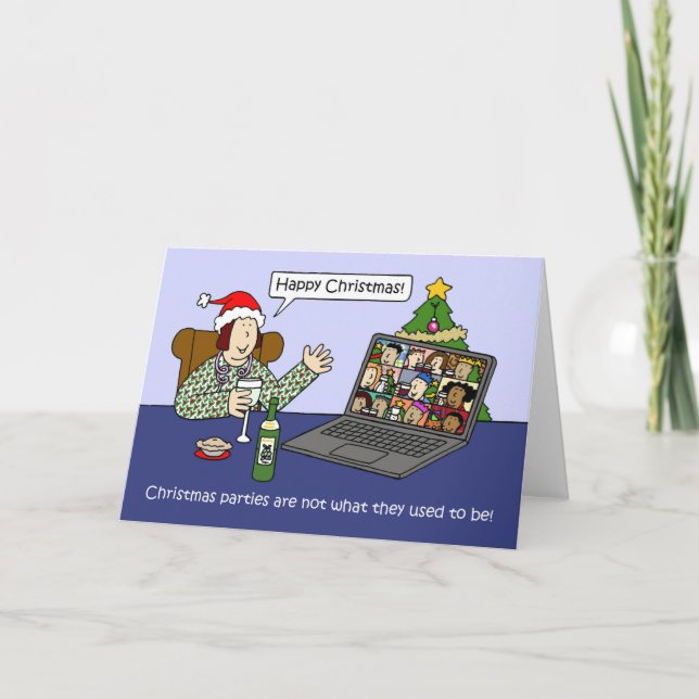 Covid 19 Virtual Christmas Party Cartoon Humour Card (Front)