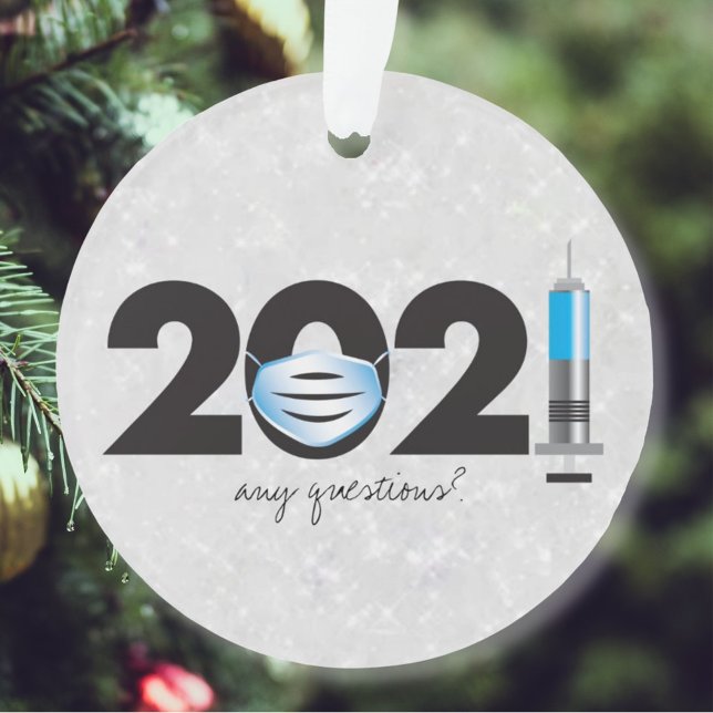 Covid 2021 Mask White Glitter Christmas Ornament (Creator Uploaded)