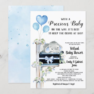 Covid Baby Shower Boy Elephant Invitation