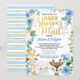 Covid Boy Shower By Mail Pandemic Woodland Animal Invitation