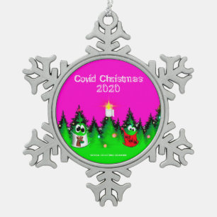 Covid christmas 2020 funny masked christmas trees snowflake pewter christmas ornament
