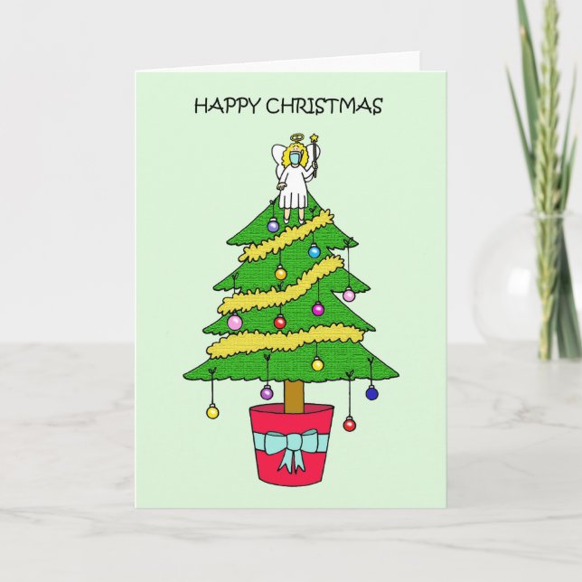 Covid Christmas Angel in a Face Mask  Holiday Card (Front)