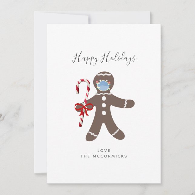 Covid Christmas Funny Face Mask Gingerbread Man Holiday Card (Front)