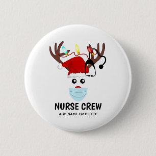Covid Christmas Nurse Crew Reindeer Personalised 6 Cm Round Badge