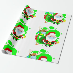 covid christmas santa claus reindeer wrapping paper