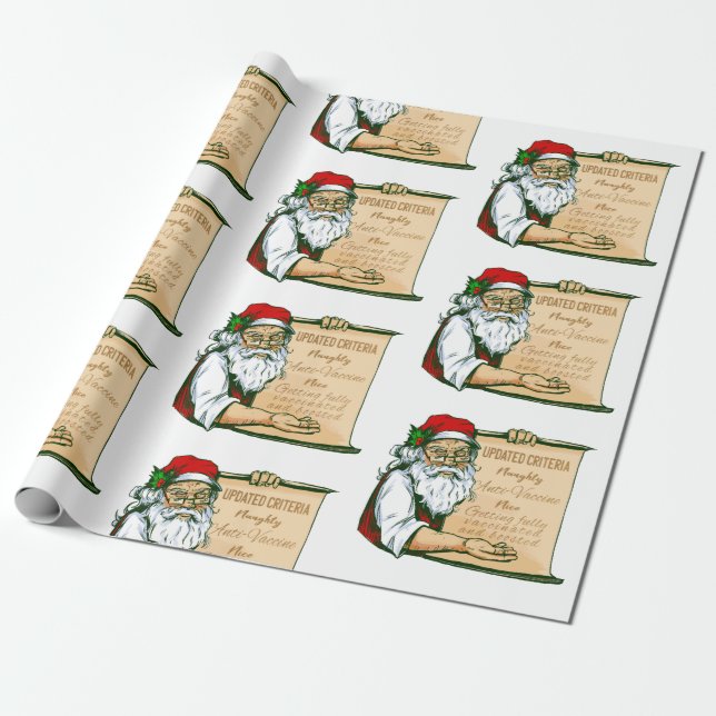 covid christmas santa claus vaccine naughty wrapping paper (Unrolled)