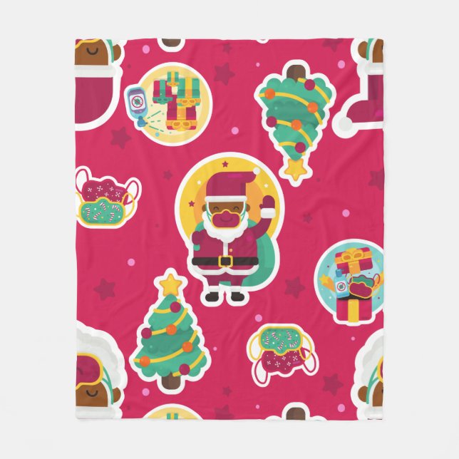 covid face mask black santa fleece blanket (Front)