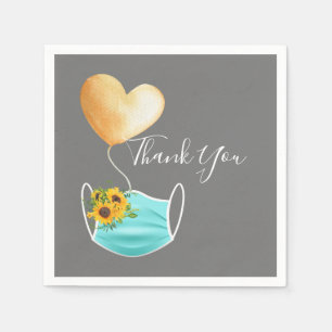 Covid Face Mask & Flowers Thank You Napkin