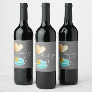 Covid Face Mask & Flowers Thank You Wine Label
