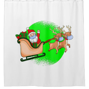 covid face mask santa claus reindeer xmas shower curtain