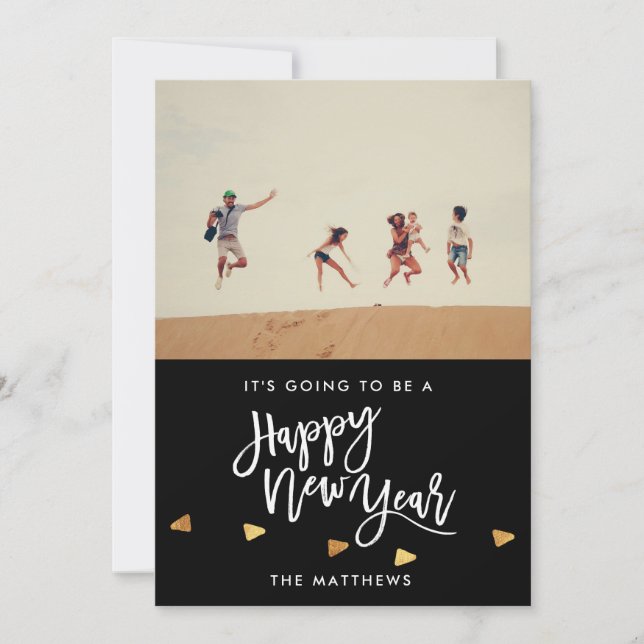 COVID Happy New Year Script Photo Holiday Card (Front)