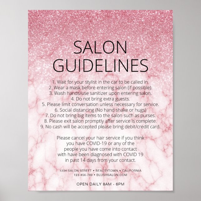 Covid Health Safety Rose Gold Glitter Hair Salon Poster (Front)