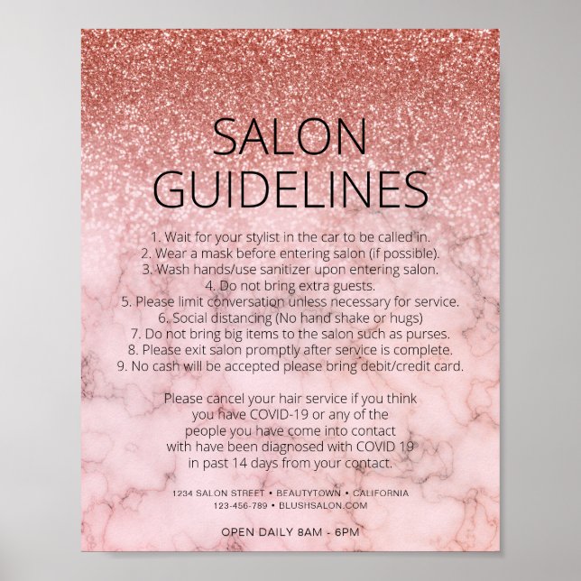 Covid Health Safety Rose Gold Glitter Hair Salon Poster (Front)