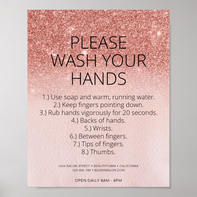 Covid Health Safety Rose Gold Glitter Hair Salon Poster (Front)