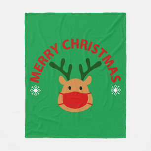 covid merry christmas face mask reindeer fleece blanket