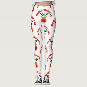 covid merry christmas face mask reindeer leggings