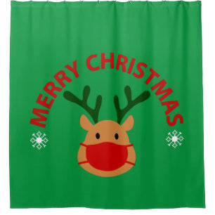 covid merry christmas face mask reindeer shower curtain