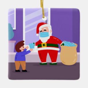 covid merry christmas face mask santa claus kid ceramic ornament