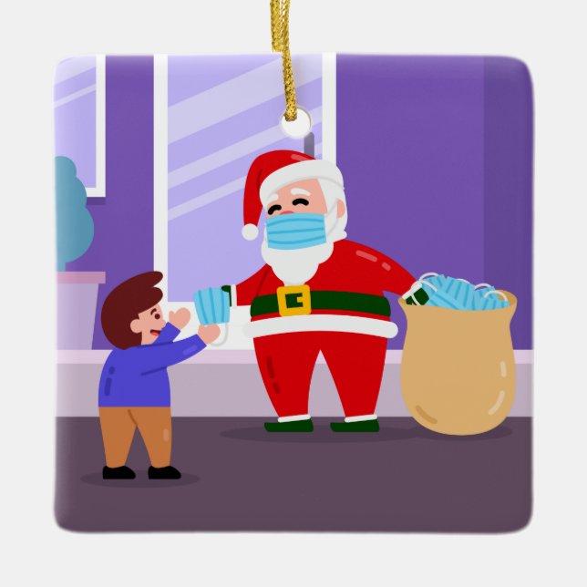 covid merry christmas face mask santa claus kid ceramic ornament (Front)