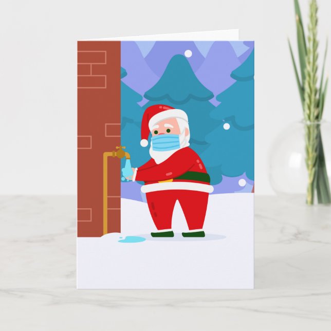 covid merry christmas face mask santa washes hands invitation (Front)