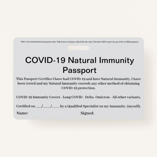 COVID Natural Immunity Passport ID's Badge card ID Badge (Front)