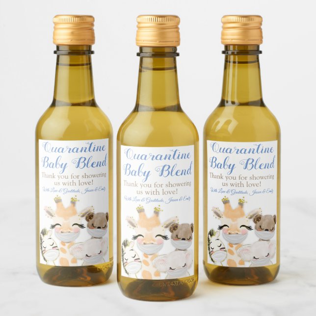Covid Safari Animals Baby Shower Mini Wine Labels (Bottles)