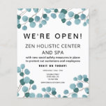 COVID Safe We're Open Business Flyer<br><div class="desc">COVID Safe We're Open Business Flyer featuring hand drawn eucalyptus leaves and modern black typography. Easy to customise with your business information by using the template fields provided.</div>