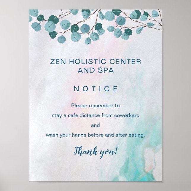 COVID Safety Break Room Teal  Watercolor Poster (Front)