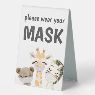 Covid Safety Wear A Mask Tabletop Sign - Animals