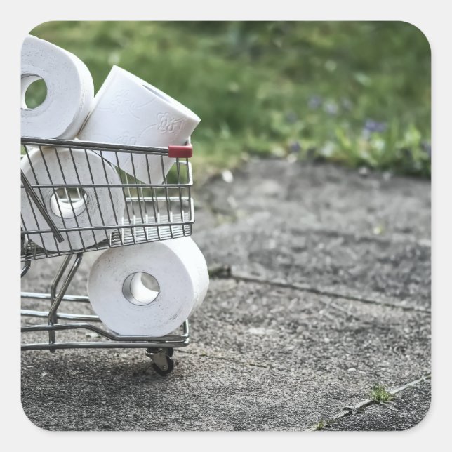 Covid Toilet Paper Shopping Square Sticker (Front)