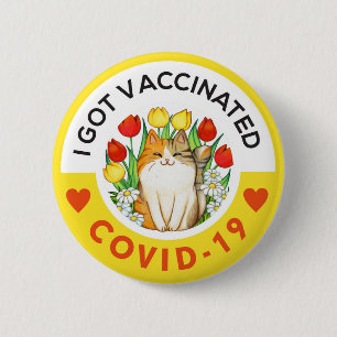 Covid- Vaccinated cute cat Button