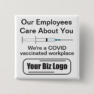 COVID Vaccinated Workplace Light Background 15 Cm Square Badge
