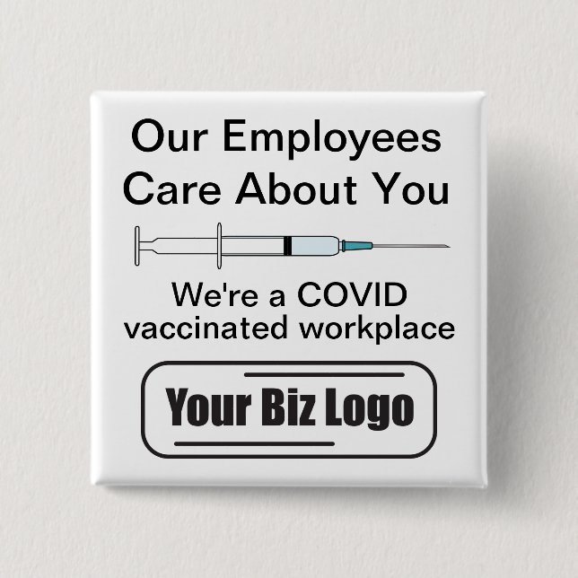 COVID Vaccinated Workplace Light Background 15 Cm Square Badge (Front)