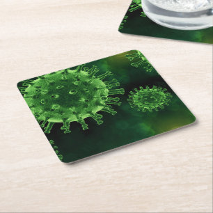 Covid Virus Pathogen Infection Square Paper Coaster