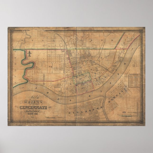 Covington Kentucky 1838 Antique Panoramic Map Poster (Front)