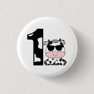 Cow 1 1st One first Birthday for Baby girl boy 3 Cm Round Badge