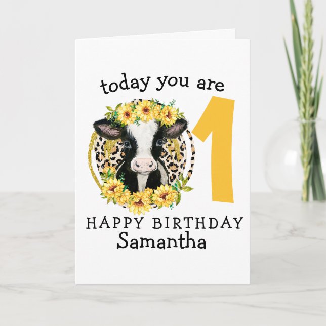 Cow 1st happy birthday card (Front)