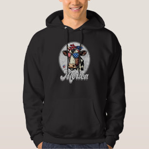 Cow 4th of July Merica Men Women USA Flag Farm Hoodie