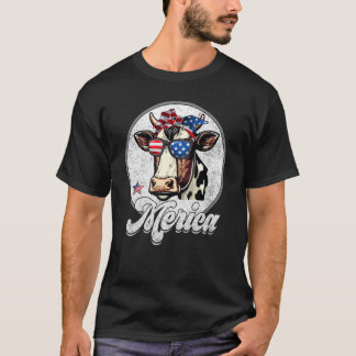 Cow 4th of July Merica Men Women USA Flag Farm T-Shirt
